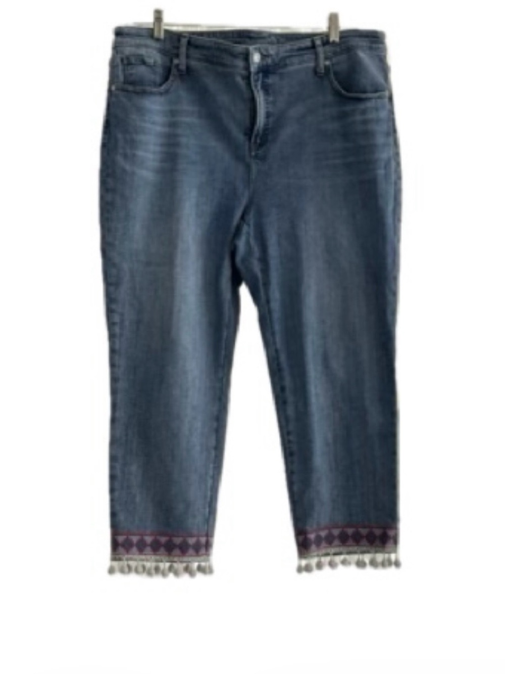 Women’s Chico’s So Slimming Girlfriend Cropped Embroidered Pom Pom Hem Jeans